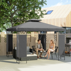 Outsunny 10 ft W x 10 ft L Canopy Gazebo - Double Roof Outdoor Gazebo - Dark Grey-Splash-resistant polyester canopy with drainage holes prevents water pooling