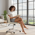 HOMCOM Velvet-Feel Armless Swivel Office Chair with Adjustable Height - Cream-Colour: Cream, White