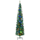 HOMCOM 7.5' Pencil Artificial Christmas Tree with Colourful LED Lights - Green-7.5ft tall, lush with pine cones that provide a healthy, natural look 