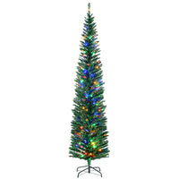 HOMCOM 7.5' Pencil Artificial Christmas Tree with Colourful LED Lights - Green-7.5ft tall, lush with pine cones that provide a healthy, natural look 