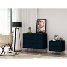 Manhattan Comfort Rockefeller Mid-Century Modern Dresser and Nightstand Set - Tatiana Midnight Blue-Upon Assembly, Nightstand Measures: 20.08 in. Length, 21.65 in. Height, 17.62 in. Depth.