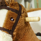 Qaba Baby Rocking Horse with Sounds - Brown-Colour: Brown, Cream White - Material: Poplar Wood, Metal, Plush(100% polyester), PP cotton 