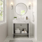 Modway Gridiron 30" Bathroom Vanity - White/Silver-8" Centerset Faucet Holes
