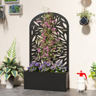 Outsunny Metal Raised Planter Box with 44.5" H Trellis - 24" L x 9" W - Small Leaf Cut-Outs-Inner space allows 7.7 gallons of soil, ensuring ample planting area 