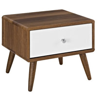 Modway Transmit Nightstand - Walnut White-Mid-Century Style Nightstand
