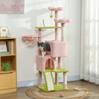 PawHut 62" Plush Flower Cat Tree with 2 Condos, Beds and Hammock - Pink-Multi-level structure with condos and a hammock, keeping your cats endlessly entertained 