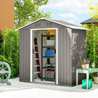 Outsunny Metal Garden Shed - 6.5' x 3.5' - Light Grey-Steel tile roof and walls, rust-resistant and rain-proof 

