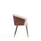 Manhattan Comfort Reeva 23.23" Modern Leatherette Upholstered Dining Chair - Walnut and Cream  - Set of 2-Legs Made of Beech Wood with Gold Tips for Fashion and Durability