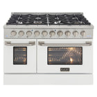 Kucht 48" KNG Series Pro Style Natural Gas Range - Stainless Steel/White-This professional-class range features two 20,000-BTU dual burners with simmer, two 12,000-BTU burners, two 9,000-BTU burners, and two 6,000-BTU burners