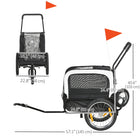 PawHut 2-in-1 Small Dog Bike Trailer with Safety Leash - Grey-Zippered doors at the front and rear allow your pet to enter effortlessly 