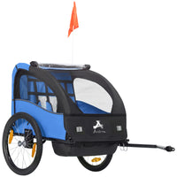 Aosom 2-Seat Baby Bicycle Trailer with Storage Bag, 5-Point Harness, Safety Flag, and Reflectors - Blue-Comfortably fits 2 children and includes storage pockets 