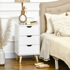 HOMCOM Nightstand with Wood Legs - White-Cut-out groove handles to open/close easily