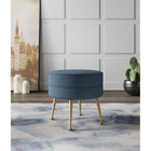 Manhattan Comfort Bailey 18.11" Mid-Century Modern Polyester Blend Upholstered Ottoman - Blue with Gold Legs-Solid Wood Frame for Durability and Functionality