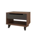 Nexera Barista Nightstand with 1-Drawer And Folding Door - Walnut & Charcoal-1 open shelf for decorative pieces