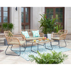 Manhattan Comfort Antibes Modern Patio 4-Person Conversation 4-Piece Set with Coffee Table - Tan/Cream-Chair Dimension Measures: 25.95" Length, 27.17" Depth, 33.47" Height