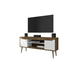 Manhattan Comfort Bradley 62.99" Mid-Century Modern TV Stand - Rustic Brown and White-Mid-Century Modern Free Standing TV Stand for Living Room and Bedroom use