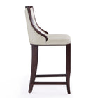 Manhattan Comfort Emperor 19" Traditional Faux Leather Upholstered Barstool - Pearl White and Walnut-Includes Footrest Base