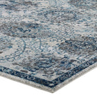 Modway Entourage Kensie Distressed Floral Moroccan Trellis Area Rug - 5 ft W x 8 ft L - Ivory/Blue-High-Density / Machine-Woven