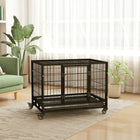 PawHut 36" L Heavy Duty Dog Crate with Lockable Wheels and Tray - Black-Suitable for large and medium dogs less than 25.6" (65 cm) in length, less than 13.8" (35 cm) in height at the shoulder and less than 66 lbs (30 kg) in weight 