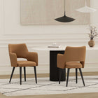 Manhattan Comfort Tremont 22.8" Modern Leatherette Upholstered Dining Arm Chair - Saddle - Set of 2-Fully Welded Sleek Black Steel Frame and Legs For Fashion and Durability