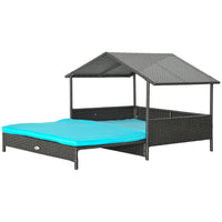 PawHut Extendable Rattan Dog House with Roof - Blue-Classic dark coffee colour with elegant design, this pet house brings modern style to your indoor and outdoor space 