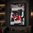 Frameworth Taylor Hall 20" H x 29" W Framed Canvas Carolina Hurricanes 2026 Stanley Cup Champions Framed Canvas - Officially Licensed NHL/NHLPA-Finished size 22.5" x 31.5": Vertical framed display sized for living rooms, offices, fan caves, and sports rooms
