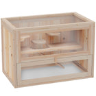 PawHut 24" Hamster Cage, 2 Levels Small Animals Habitat - Natural Wood-Fir wood cage showcases exceptional craftsmanship