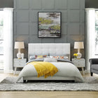 Modway Melanie Tufted Button Upholstered Fabric Queen Platform Bed - White-Soft Polyester Fabric Upholstery
