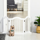 PawHut Freestanding Pet Gate with 2 Support Feet - White-It has three panels fixed together with hinges 