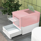 PawHut Enclosed Cat Litter Box with Scoop, Tray, Top Entry and Foldable - Pink-Roominess enhances comfort 