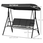 Outsunny 3-Seater Porch Swing Chair with Adjustable Canopy Cover - Weather Resistant Black-Large weather resistant canopy to shelter from light rain, sunlight and UV rays
