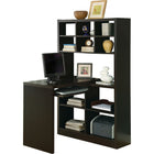Monarch Specialties 7021 Computer Desk - Espresso Left Or Right Facing Corner-Ample, smooth surface area for a laptop, writing, or a study desk with 10 adjustable shelves on the side to help you stay organized.