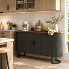 HOMCOM 55" Fluted Modern Sideboard Buffet Cabinet with Sliding Doors - Black Wood Grain-5.9" metal legs allow robot vacuums easy access underneath for cleaning