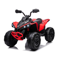 Freddo 24V Can Am Renegade 1-Seater Kids ATV - Red-Deluxe Leather Seat: Enjoy a comfortable ride with a luxurious leather seat, designed for one rider, complete with a two-point seat belt for safety