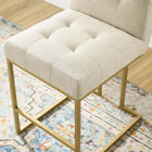 Modway Privy Upholstered Fabric Counter Stool - Gold Beige - Set of 2-Gold Stainless Steel Geometric Base