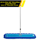 Gritt Commercial All-In-One 48” Microfiber Dust Mop Set with 72" Telescopic Handle-Boasts a distinctive snap lock for 180-degree swivel action or fixed position
