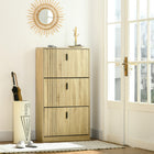 HOMCOM Shoe Storage Cabinet with 3 Flip Drawers for 18 Pairs - Oak-Can store up to 18 pairs of shoes