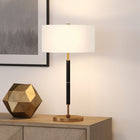 Hudson&Canal Simone 25" Tall 2-Light Table Lamp with Fabric Shade - Black/Brass/White-Clean with a soft, dry cloth and no harsh chemicals or abrasive cleaning materials