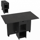 HOMCOM Drop Leaf Folding Dining Table with Drawer & Storage Shelves for 4-6 - Black-2 ABS rolling castors ensure smooth operation