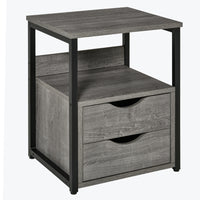 HOMCOM Nightstand with 2 Drawers - Grey-A fusion of wood grain panel and black metal frame for a chic industrial aesthetic