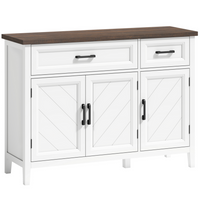 HOMCOM 44" Farmhouse Sideboard Buffet Cabinet with Chevron Doors & Drawers - White-Two drawers and cabinets provide versatile storage for essentials