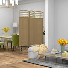 HOMCOM 3 Panel Wave Fiber Freestanding Room Divider for Home Office - Natural-It features a diamond woven fibre design paper panel in a natural tone
