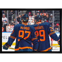 Connor Mcdavid and Leon Draisaitl Oilers Alternate Jersey Behind - Framed Canvas - 31" x 22"-Premium canvas print with gallery-wrapped edges