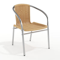 Flash Furniture Commercial Aluminum & Beige Rattan Indoor-Outdoor Restaurant Stack Chair-Stackable Cafe Chair