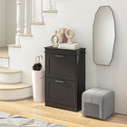 HOMCOM Narrow Shoe Cabinet with Flip Drawers & Adjustable Shelf for Entryway - Black-2-level adjustable inner shelves are removable to store various of shoes