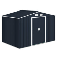 Outsunny Garden Storage Shed with Steel Foundation Kit - 9.1'x 6.4' x 6.3' - Dark Grey-Large inner space for storing tools bicycle, garden tools, lawn care equipment and more 