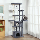 PawHut 79" Extra Tall Cat Tree Tower - Dark Grey-Stands 78.7" (200 cm) tall, suitable for 2-3 cats to play 