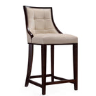 Manhattan Comfort Fifth Avenue 19" Traditional Faux Leather Upholstered Counter Stool - Cream and Dark Walnut - 2 Pack-Refined Rectangular Design Stitching