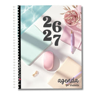 Pomme & Gribouillis Student Agenda 26-27 Weekly/Monthly Planner - 11-1/2" x 9-1/2" - Calm Life - English-A “My Information” section: an annual calendar, three pages to record the schedules for the fall, winter, and summer sessions, a study‑motivation page, pages to take notes on team‑project reports, and a page to jot down important information to remember