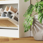 HOMCOM Rattan Shoe Storage Organizer with 3 Flip Drawers - White-Anti-tipping design for stability